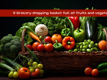 Grocery shopping basket full of fruits and vegetables