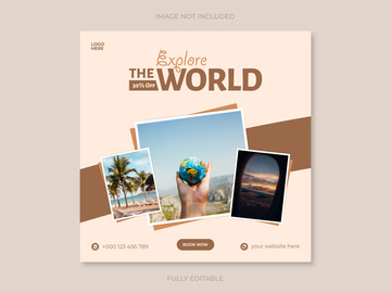 Social media design post travel, Template for social media post, template design for travel ads.