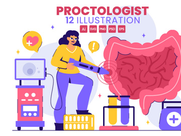12 Proctologist or Colonoscopy Procedure Illustration