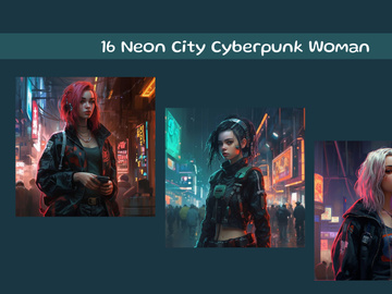 Neon city cyberpunk woman