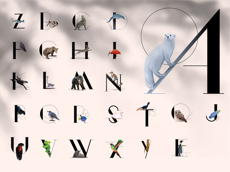 Template logo letters with animals set vector logotype.