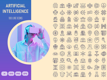 Artificial Intelligence line icon set