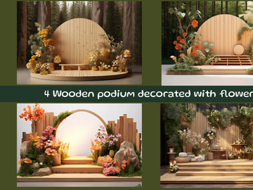 Wooden podium decorated with flowers
