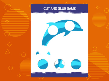 10 Pages Cut and glue game for kids with fish. Cutting practice for preschoolers. Education worksheet.