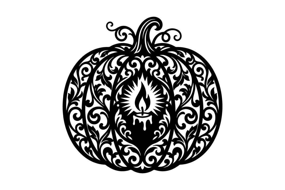 Decorative Halloween Pumpkin with Intricate Black Filigree Design