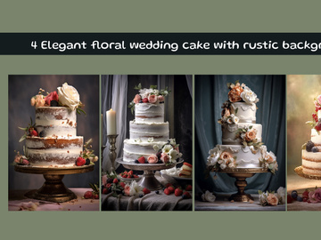 Elegant floral wedding cake with rustic background