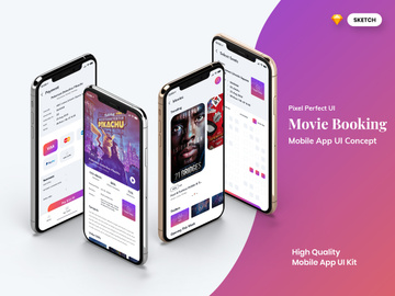 Movie Booking Mobile App UI Kit Light Version (SKETCH)