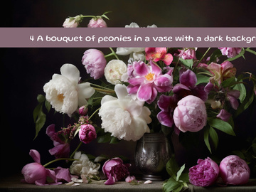 A bouquet of peonies in a vase with a dark background