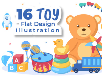 16 Kids Toys in Kindergarten Cartoon Illustration