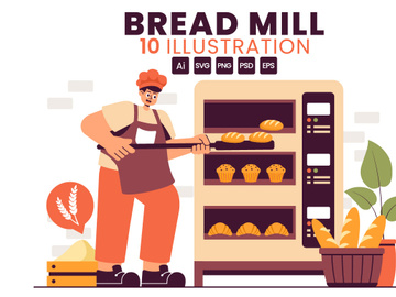 10 Traditional Bread Mill Illustration