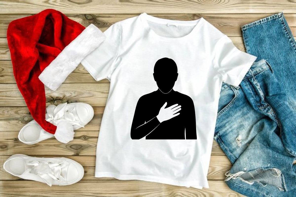 Silhouette Man Hand on Heart, Symbolizing Trust, Gratitude, Love