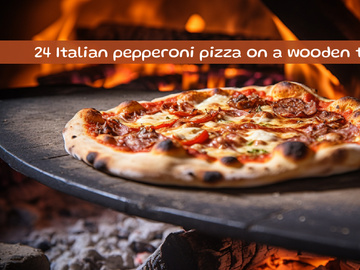 Italian pepperoni pizza on a wooden table