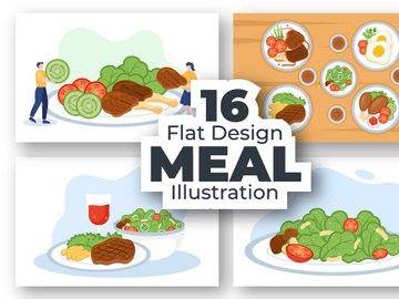 16 Health Meal with Balanced Diet Nutritional Illustration
