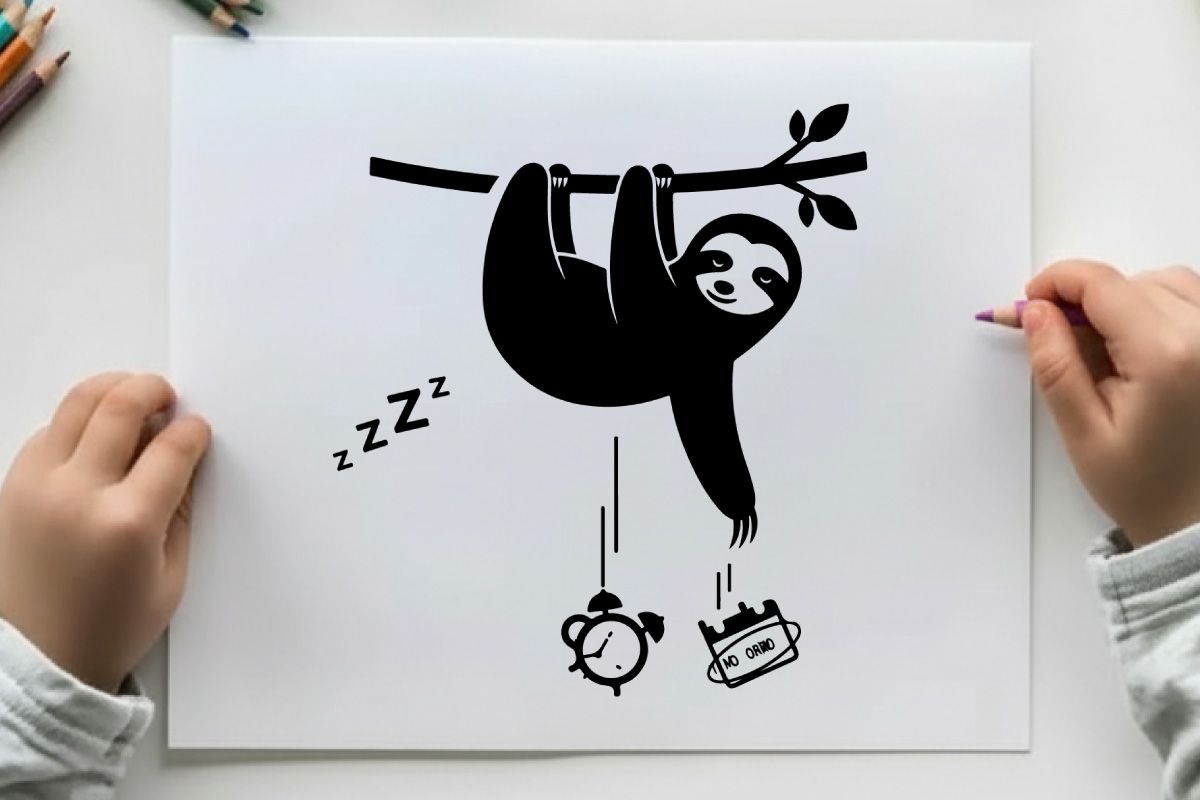 Silhouet kancil tidur tergantung di dahan di samping jam alarm