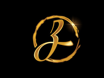 Golden color English hand-drawn alphabet in a brush circle on black background