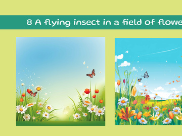 A flying insect in a field of flowers