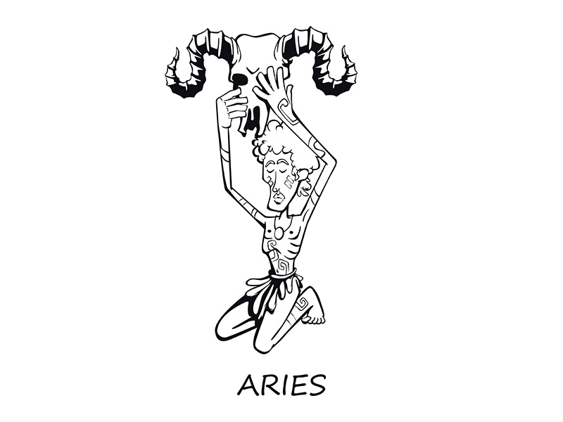 Aries zodiac sign man outline cartoon vector illustration ~ EpicPxls