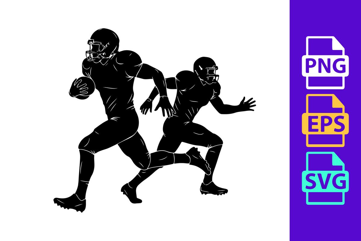 Two american football players in action on the field