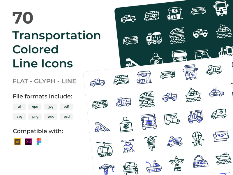 Pack of Transport Colored Line icons by Vectorslab ~ EpicPxls