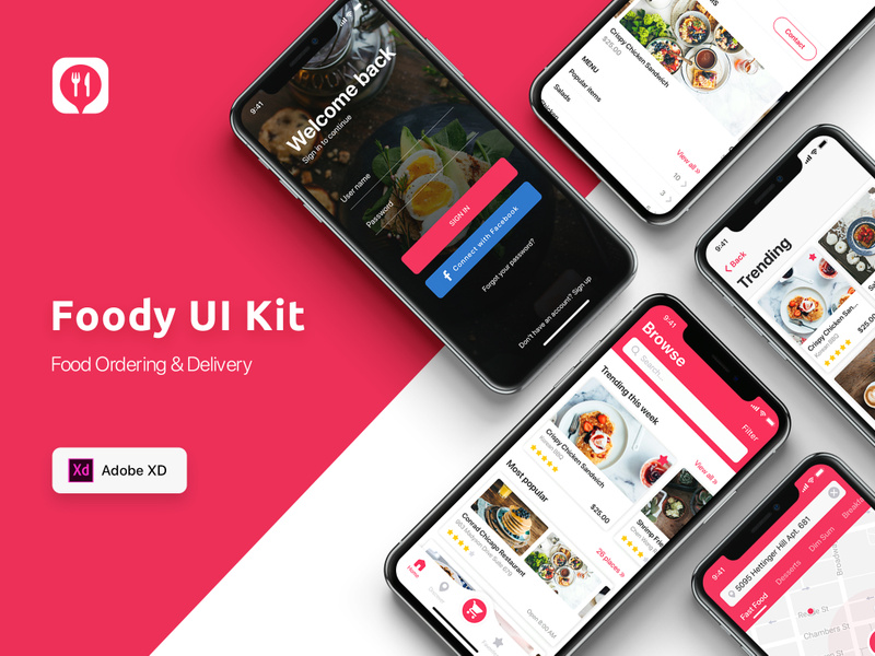 Food ordering & Delivery UI Kit for ADOBE XD by Freeslab88 ~ EpicPxls