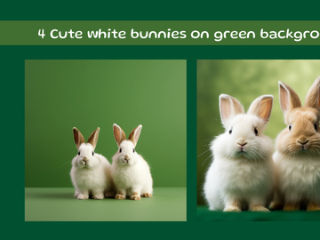 Cute white bunnies on green background