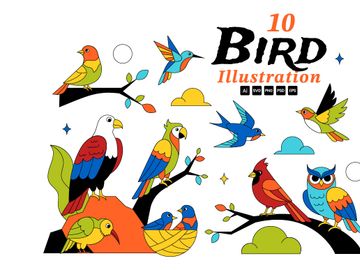 10 Colorful Tropical Bird Illustration