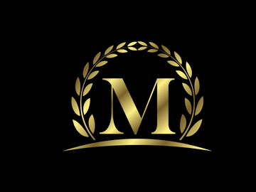 Golden letters with a golden laurel wreath. English alphabet, vector illustration