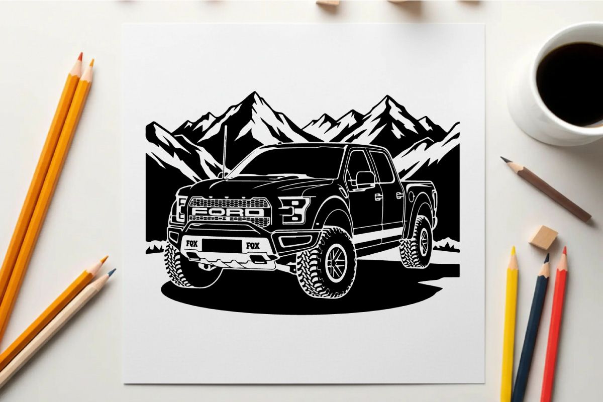 Silhouette truk ford f 150 di depan pegunungan