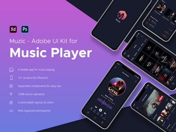 Muzic - Adobe XD UI Kit for Music Player