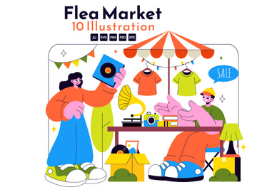 10 Flea Market Vector Illustration