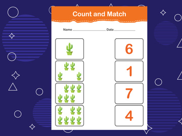10 Pages Count and match with the correct number. Matching education game. Count how many items and choose the correct number