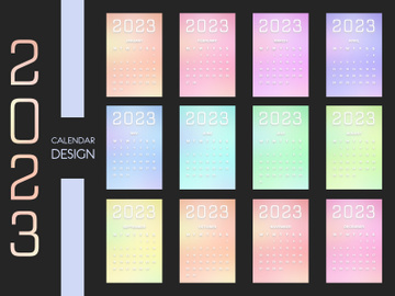 2023 Calendar Design Monthly Gradients Set