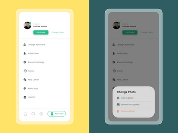 User's account and Change photo screens concept