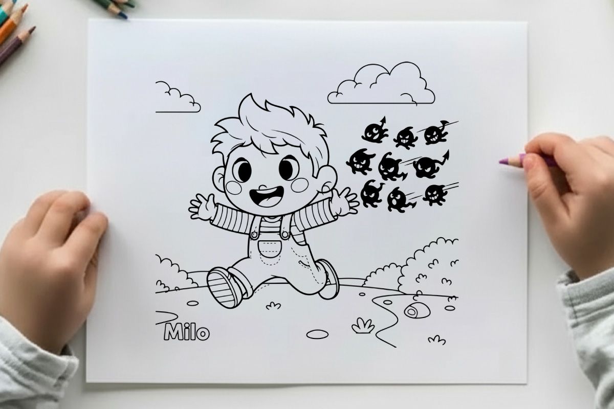 Cute boy celebrating with flying bats vector illustration
