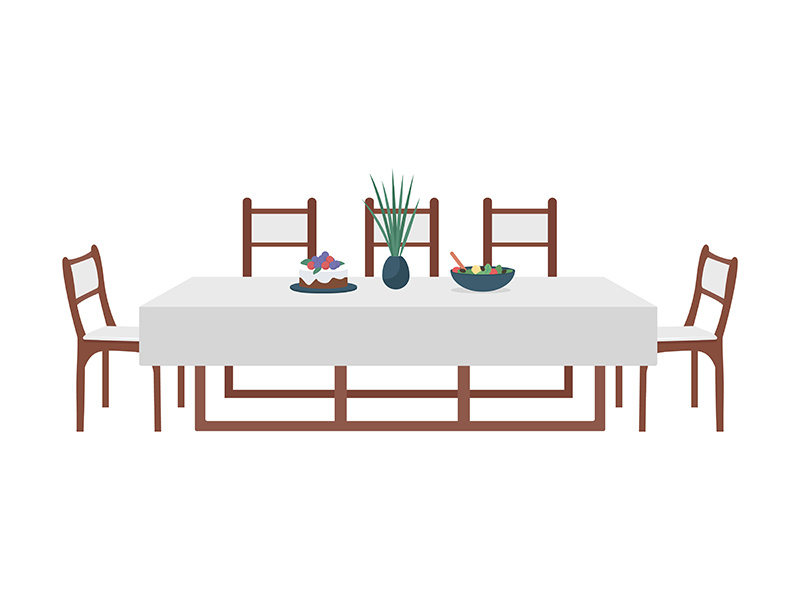 Dining table for family semi flat color vector object by ~ EpicPxls