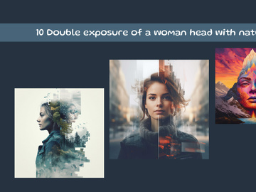 Double exposure of a woman head with nature
