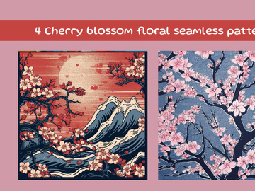Spring Cherry Blossoms in a Japanese Linocut Style