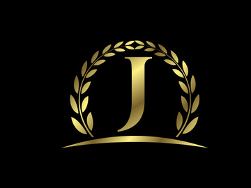 Golden letters with a golden laurel wreath. English alphabet, vector illustration