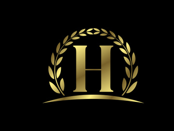 Golden letters with a golden laurel wreath. English alphabet, vector illustration