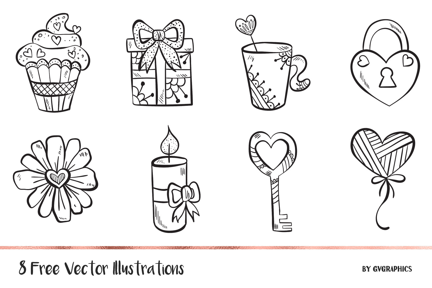 8张免费的情人节元素矢量插图(8 FREE Valentine's day Elements Vector Illustrations)插图