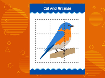 10 Pages Cut and arrange with a bird worksheet for kids. Educational game for children