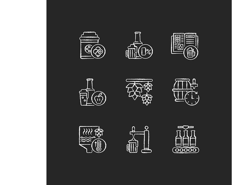 Brewing beer process chalk white icons set on black ~ EpicPxls