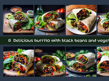 Delicious burrito with black beans and vegetables
