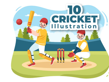 10 Batsman Playing Cricket Sports Illustration