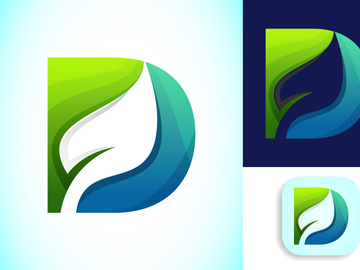 English alphabet with negative space leaf logo vector template. Gradient logo design