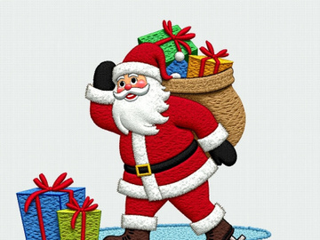Santa is depicted in a festive embroidery design.