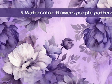 Watercolor flowers purple pattern