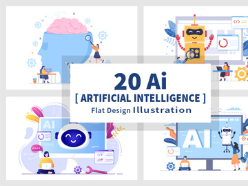 20 Artificial Intelligence Digital Brain Technology Vector Illustration