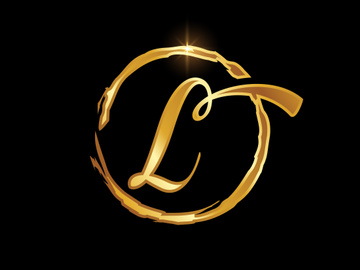 Golden color English hand-drawn alphabet in a brush circle on black background