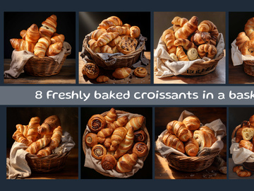 Freshly baked croissants in a basket